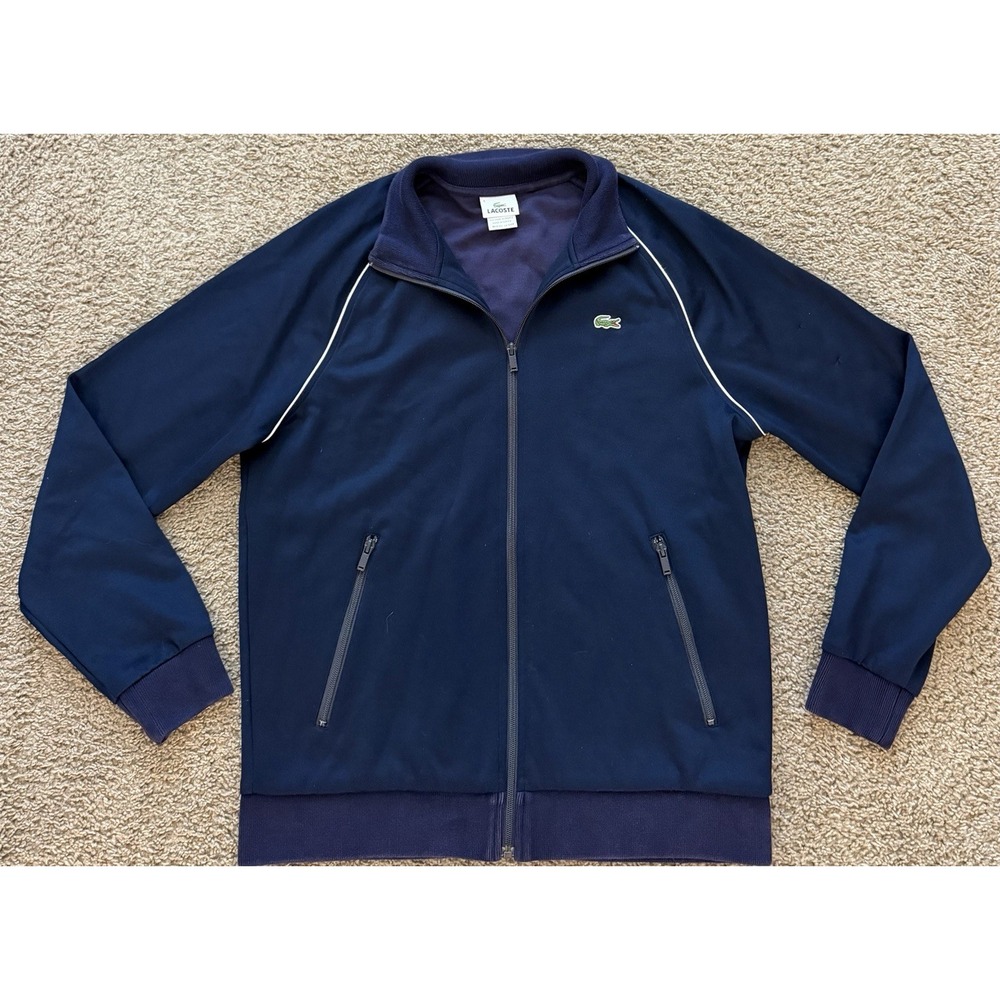 Lacoste Full Zip Track Jacket Men Sz6/XL Blue Cotton Stretch Mock Neck Crocodile